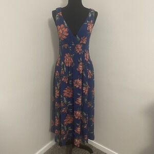 ABERCROMBIE & FITCH Floral Maxi Dress Womens Sz XL Smocked Blue Pink Cottagecore